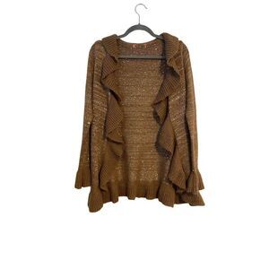 Unbranded Cardigan Women’s One Size Brown Open-Front Ruffle Sequin Sweater Glam